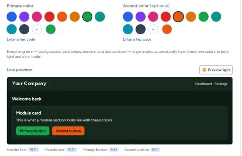 GodKey MFG company branding preview: Green and orange, dark mode