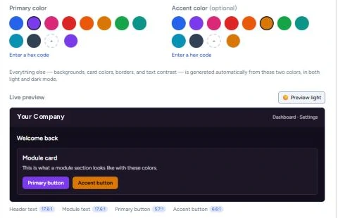 GodKey MFG company branding preview: Purple and amber, dark mode