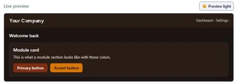 GodKey MFG live preview of the same custom brand in dark mode